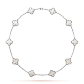 Floral Four-Leaf Clover Necklace 10 Designs - Silver